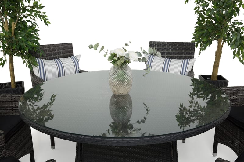 Thor Matgrupp Ø140 + 6 Thor Fåtölj - Svart/Grå - Utemöbler - Utegrupp - Matgrupp utomhus