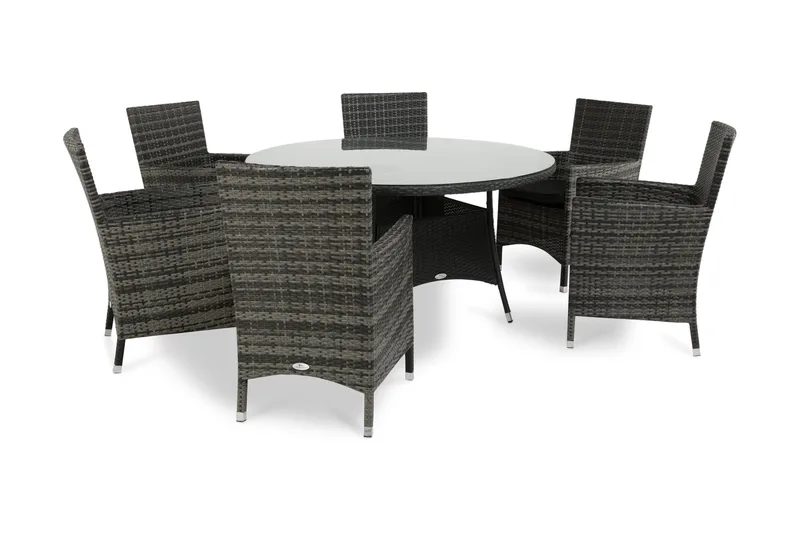 Thor Matgrupp Ø140 + 6 Thor Fåtölj - Svart/Grå - Utemöbler - Utegrupp - Matgrupp utomhus