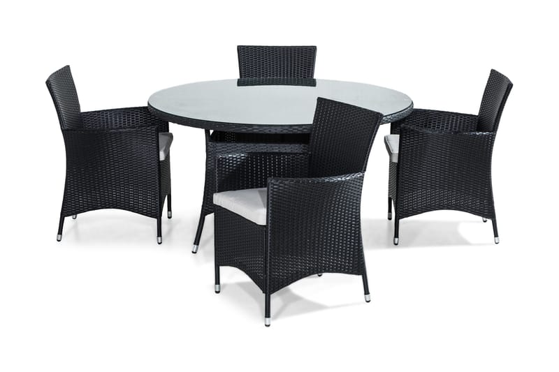 Thor Matgrupp 140 Rund + 4 Thor Fåtölj m Dyna, Svart/Grå