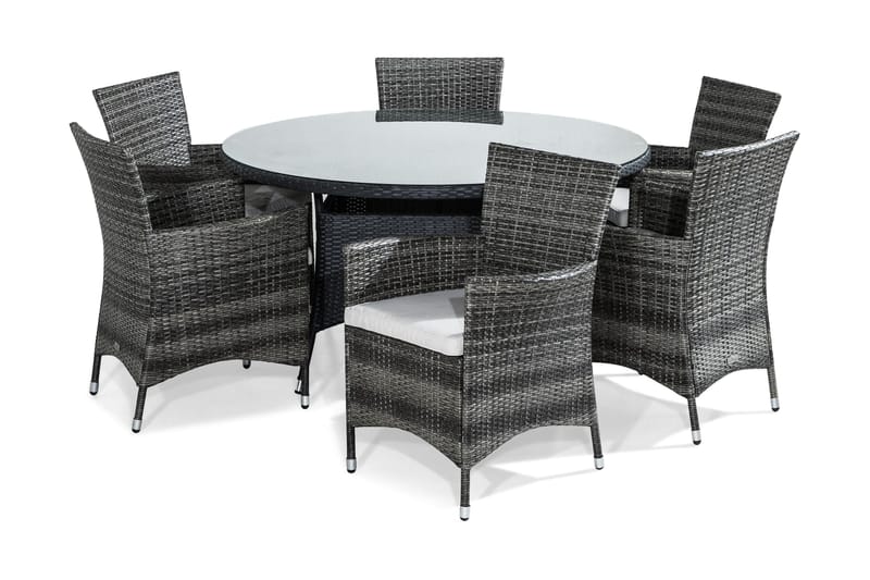 Thor Matgrupp 140 Rund + 6 Thor Fåtölj m Dyna, Svart/Grå