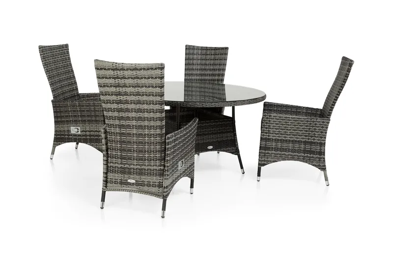 Thor Matgrupp Utomhus Ø140 + 4 Jenny Ställbar Fåtölj, Grå