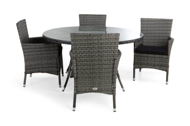 Thor Matgrupp Utomhus Ø140 + 4 Thor Fåtölj m Dyna, Grå/Grå/Svart