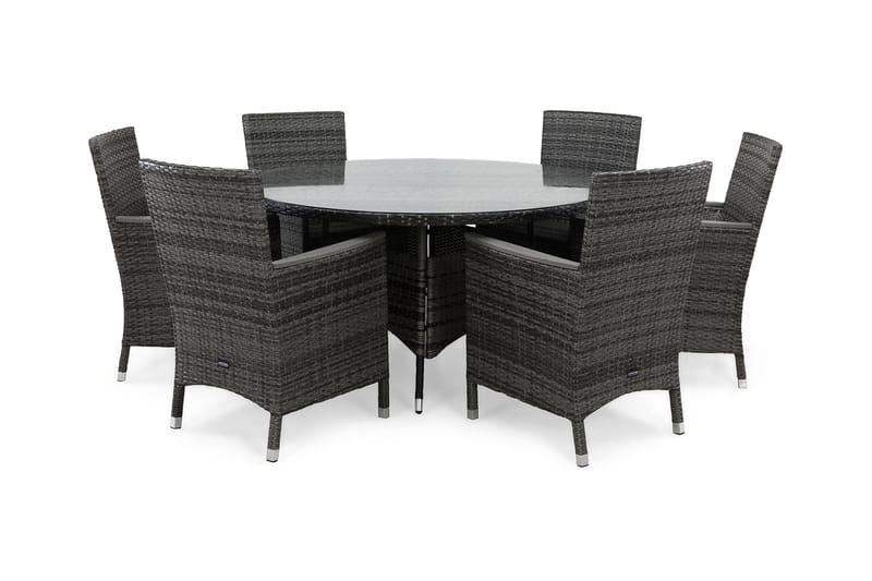 Thor Matgrupp Utomhus Ø140 + 6 Fåtölj Lyx m Armstöd, Grå/Aintwood