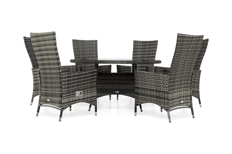 Thor Matgrupp Utomhus Ø140 + 6 Jenny Ställbar Fåtölj, Grå