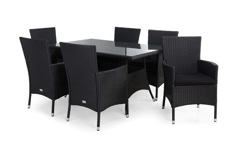 Thor Matgrupp Utomhus 140 + 6 Thor Fåtölj m Dyna, Svart/Svart/Svart