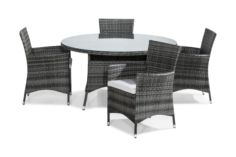 Thor Matgrupp Utomhus 140 Rund + 4 Thor Fåtölj m Dyna, Grå