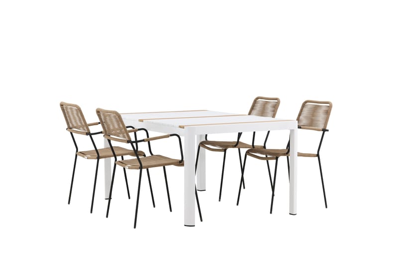 Togo Matgrupp Utomhus 150 cm + 4 st Lindos Karmstolar - Svart/Vit - Utemöbler - Utegrupp - Matgrupp utomhus