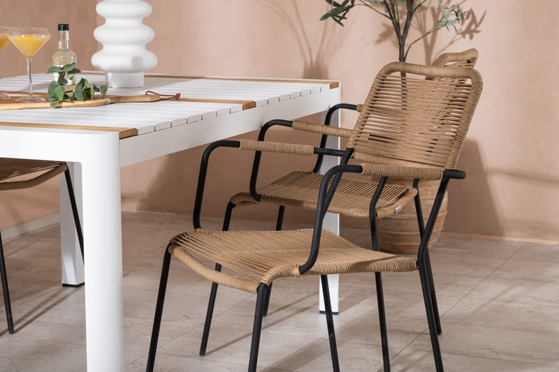 Togo Matgrupp Utomhus 150 cm + 4 st Lindos Karmstolar - Svart/Vit - Utemöbler - Utegrupp - Matgrupp utomhus