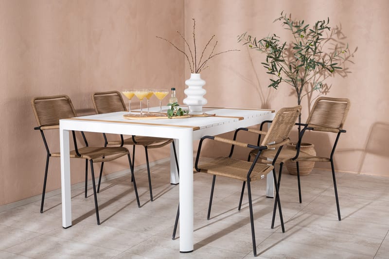 Togo Matgrupp Utomhus 150 cm + 4 st Lindos Karmstolar - Svart/Vit - Utemöbler - Utegrupp - Matgrupp utomhus