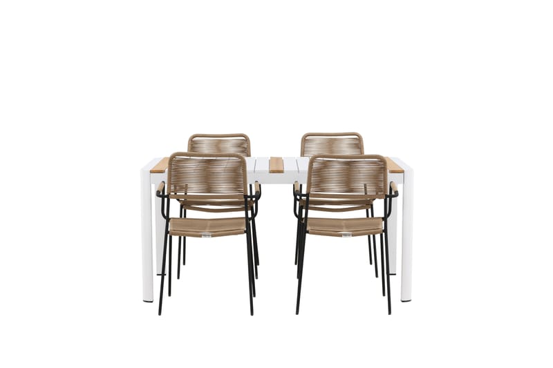 Togo Matgrupp Utomhus 150 cm + 4 st Lindos Karmstolar - Svart/Vit - Utemöbler - Utegrupp - Matgrupp utomhus