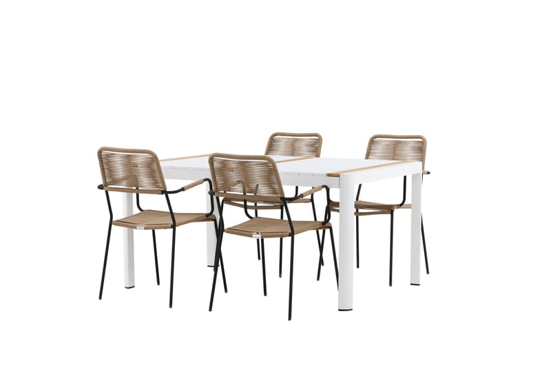 Togo Matgrupp Utomhus 150 cm + 4 st Lindos Karmstolar - Svart/Vit - Utemöbler - Utegrupp - Matgrupp utomhus