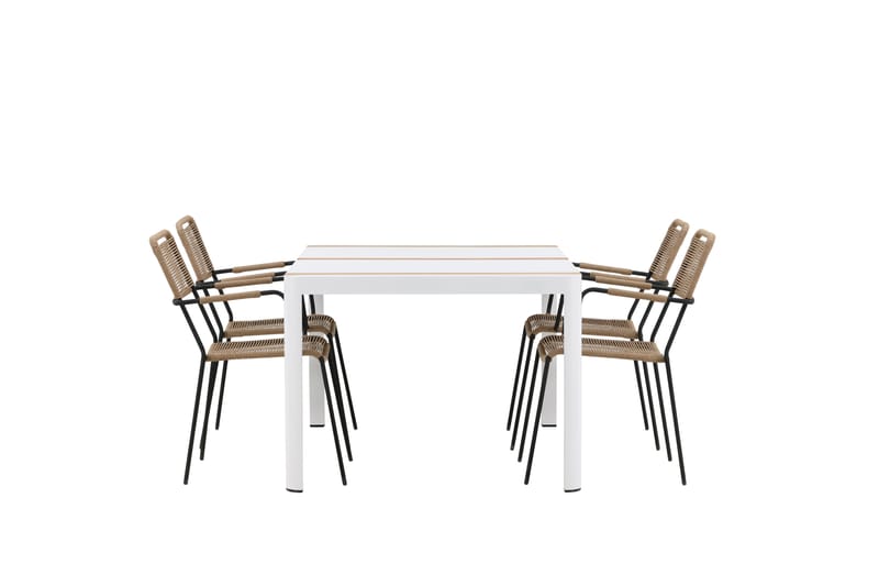 Togo Matgrupp Utomhus 150 cm + 4 st Lindos Karmstolar - Svart/Vit - Utemöbler - Utegrupp - Matgrupp utomhus