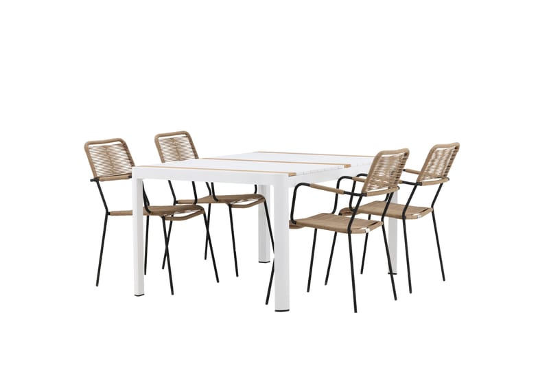 Togo Matgrupp Utomhus 150 cm + 4 st Lindos Karmstolar - Svart/Vit - Utemöbler - Utegrupp - Matgrupp utomhus