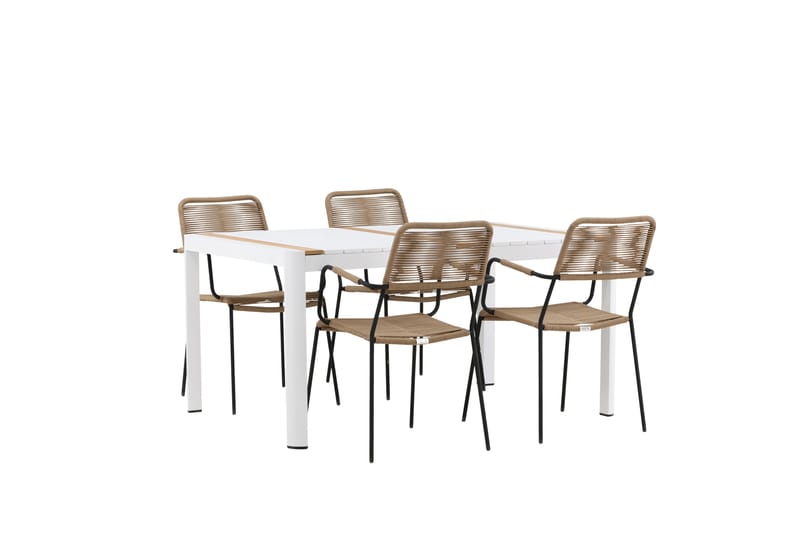 Togo Matgrupp Utomhus 150 cm + 4 st Lindos Karmstolar - Svart/Vit - Utemöbler - Utegrupp - Matgrupp utomhus