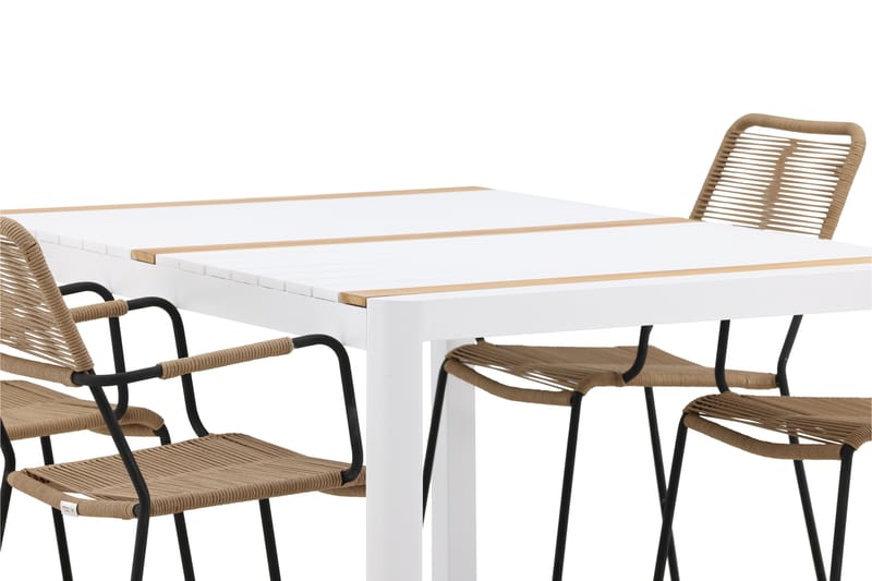 Togo Matgrupp Utomhus 150 cm + 4 st Lindos Karmstolar - Svart/Vit - Utemöbler - Utegrupp - Matgrupp utomhus