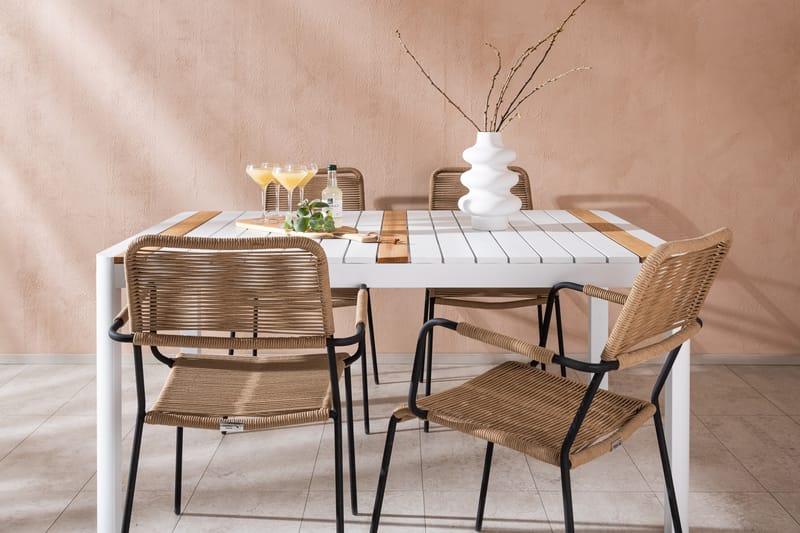 Togo Matgrupp Utomhus 150 cm + 4 st Lindos Karmstolar - Svart/Vit - Utemöbler - Utegrupp - Matgrupp utomhus