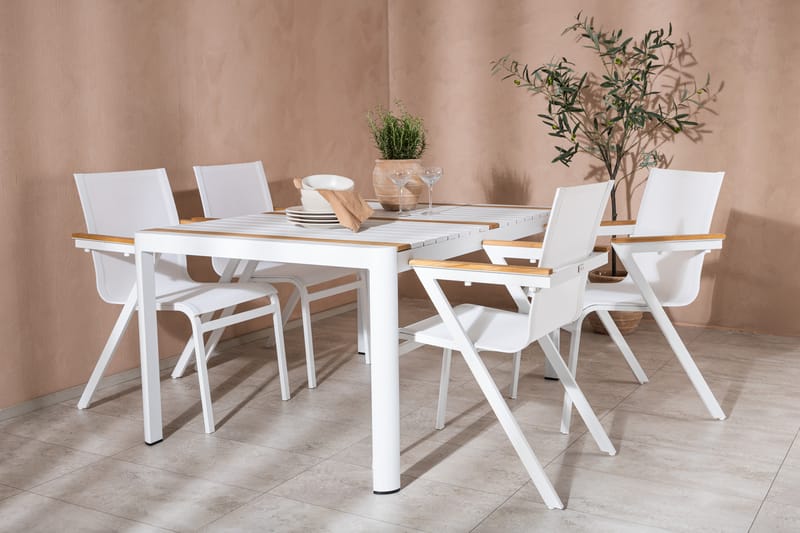 Togo Matgrupp Utomhus 150 cm + 4 st Mexico Karmstolar - Vit - Utemöbler - Utegrupp - Matgrupp utomhus