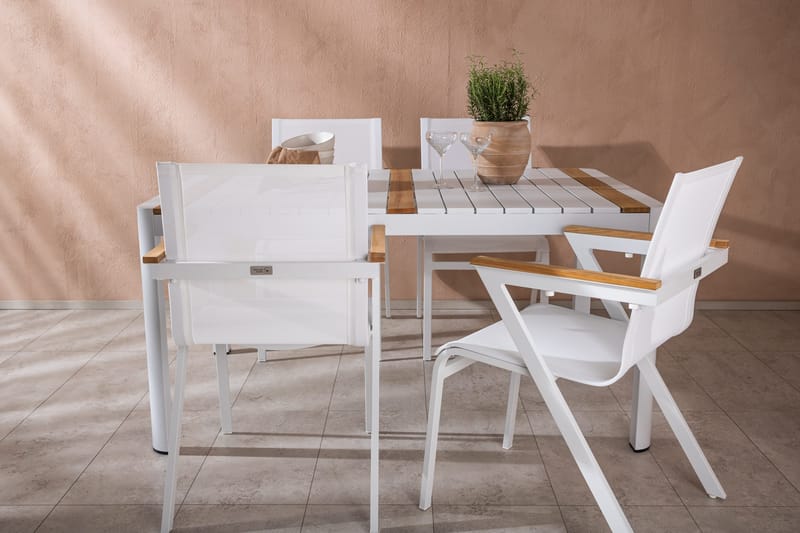 Togo Matgrupp Utomhus 150 cm + 4 st Mexico Karmstolar - Vit - Utemöbler - Utegrupp - Matgrupp utomhus