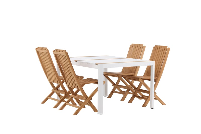 Togo Matgrupp Utomhus 150x100 cm + 4 Ghana Hopfällbar Stol - Vit/Brun - Utemöbler - Utegrupp - Matgrupp utomhus