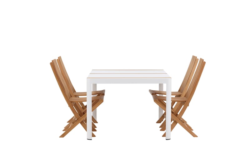 Togo Matgrupp Utomhus 150x100 cm + 4 Ghana Hopfällbar Stol - Vit/Brun - Utemöbler - Utegrupp - Matgrupp utomhus