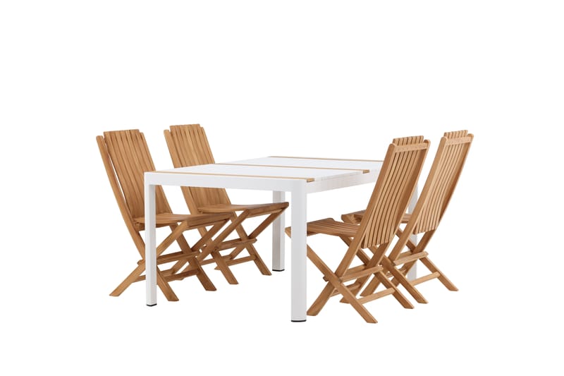 Togo Matgrupp Utomhus 150x100 cm + 4 Ghana Hopfällbar Stol - Vit/Brun - Utemöbler - Utegrupp - Matgrupp utomhus