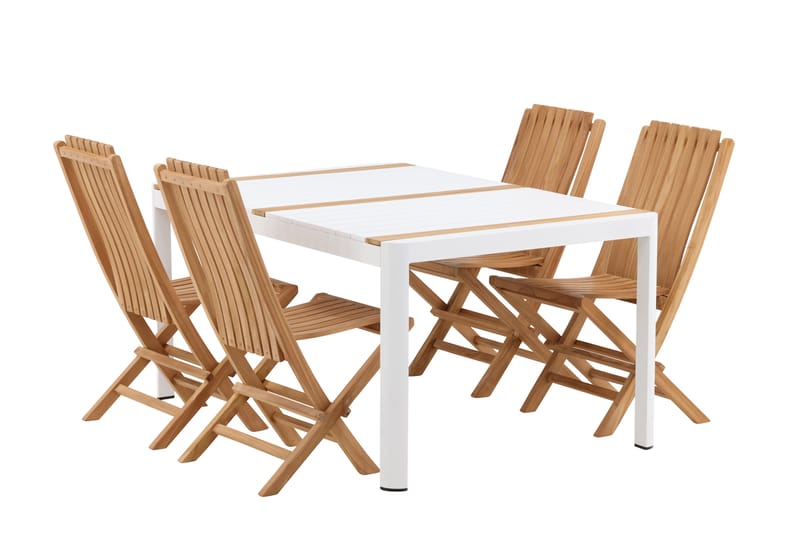 Togo Matgrupp Utomhus 150x100 cm + 4 Ghana Hopfällbar Stol - Vit/Brun - Utemöbler - Utegrupp - Matgrupp utomhus