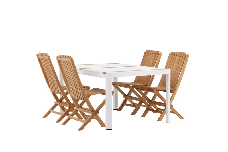Togo Matgrupp Utomhus 150x100 cm + 4 Ghana Hopfällbar Stol - Vit/Brun - Utemöbler - Utegrupp - Matgrupp utomhus