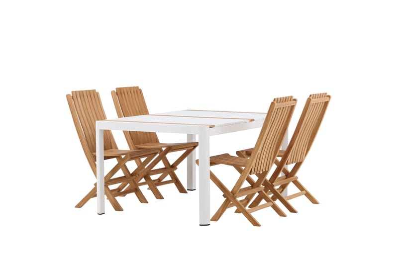 Togo Matgrupp Utomhus 150x100 cm + 4 Ghana Hopfällbar Stol - Vit/Brun - Utemöbler - Utegrupp - Matgrupp utomhus