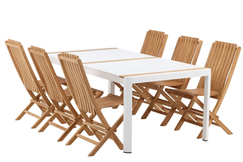 Togo Matgrupp Utomhus 200x100 cm + 6 Ghana Hopfällbar Stol - Vit/Brun - Utemöbler - Utegrupp - Matgrupp utomhus
