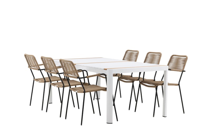 Togo Matgrupp Utomhus 205 cm + 6 st Lindos Karmstolar - Svart/Vit - Utemöbler - Utegrupp - Matgrupp utomhus