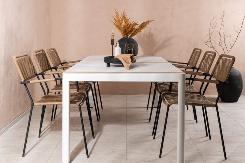 Togo Matgrupp Utomhus 205 cm + 6 st Lindos Karmstolar - Svart/Vit - Utemöbler - Utegrupp - Matgrupp utomhus