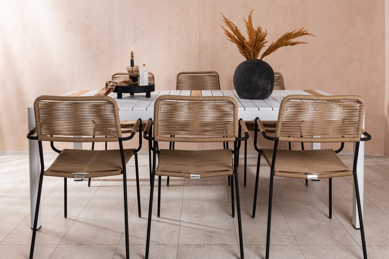 Togo Matgrupp Utomhus 205 cm + 6 st Lindos Karmstolar - Svart/Vit - Utemöbler - Utegrupp - Matgrupp utomhus