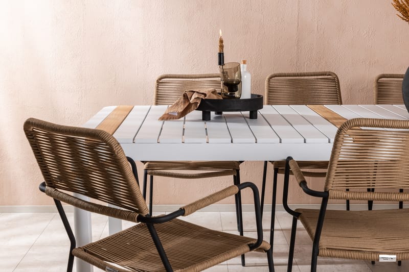 Togo Matgrupp Utomhus 205 cm + 6 st Lindos Karmstolar - Svart/Vit - Utemöbler - Utegrupp - Matgrupp utomhus