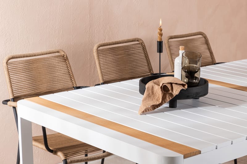Togo Matgrupp Utomhus 205 cm + 6 st Lindos Karmstolar - Svart/Vit - Utemöbler - Utegrupp - Matgrupp utomhus