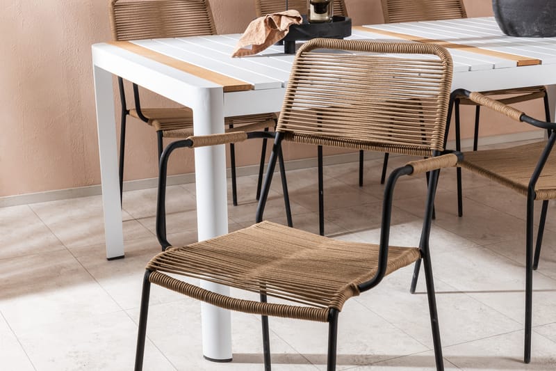 Togo Matgrupp Utomhus 205 cm + 6 st Lindos Karmstolar - Svart/Vit - Utemöbler - Utegrupp - Matgrupp utomhus