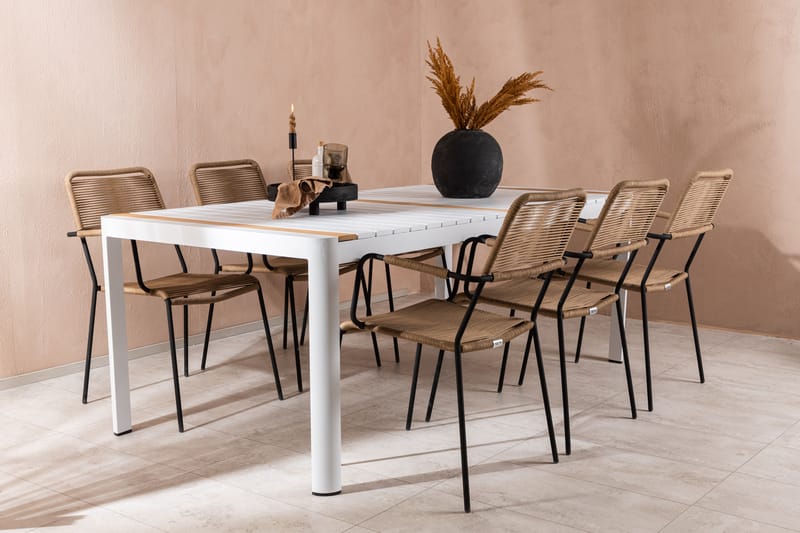 Togo Matgrupp Utomhus 205 cm + 6 st Lindos Karmstolar - Svart/Vit - Utemöbler - Utegrupp - Matgrupp utomhus