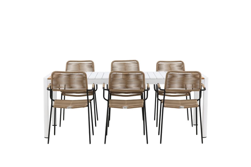 Togo Matgrupp Utomhus 205 cm + 6 st Lindos Karmstolar - Svart/Vit - Utemöbler - Utegrupp - Matgrupp utomhus