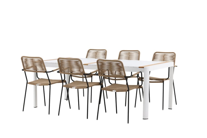 Togo Matgrupp Utomhus 205 cm + 6 st Lindos Karmstolar - Svart/Vit - Utemöbler - Utegrupp - Matgrupp utomhus