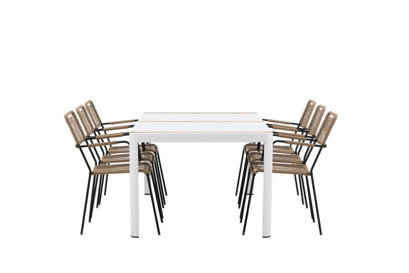 Togo Matgrupp Utomhus 205 cm + 6 st Lindos Karmstolar - Svart/Vit - Utemöbler - Utegrupp - Matgrupp utomhus