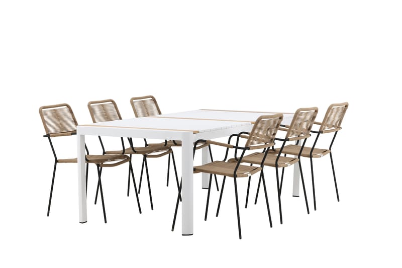 Togo Matgrupp Utomhus 205 cm + 6 st Lindos Karmstolar - Svart/Vit - Utemöbler - Utegrupp - Matgrupp utomhus