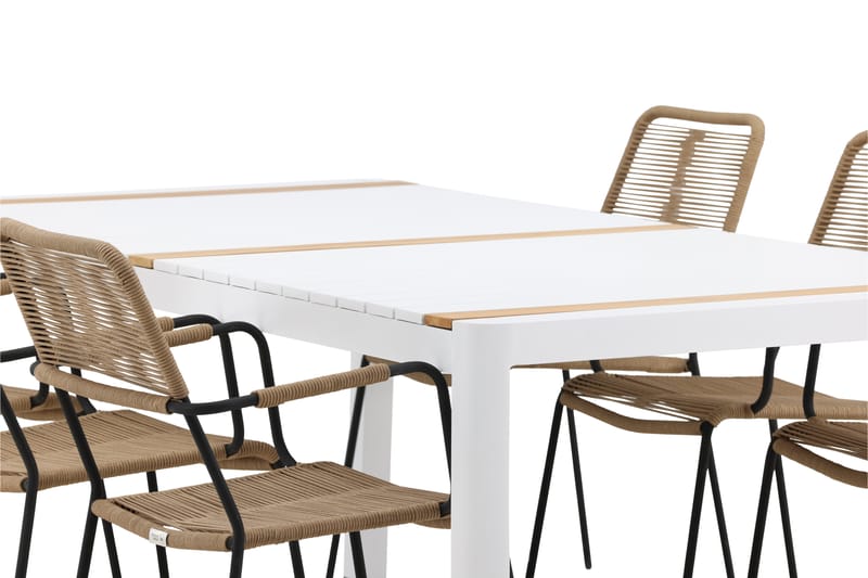 Togo Matgrupp Utomhus 205 cm + 6 st Lindos Karmstolar - Svart/Vit - Utemöbler - Utegrupp - Matgrupp utomhus
