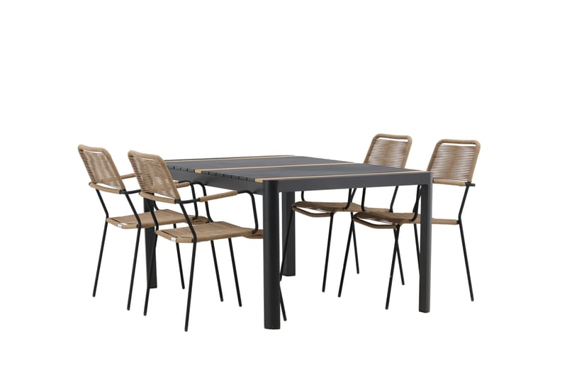 Togo Matgrupp Utomhus 70 cm + 4 st Lindos Karmstolar - Svart/Beige - Utemöbler - Utegrupp - Matgrupp utomhus