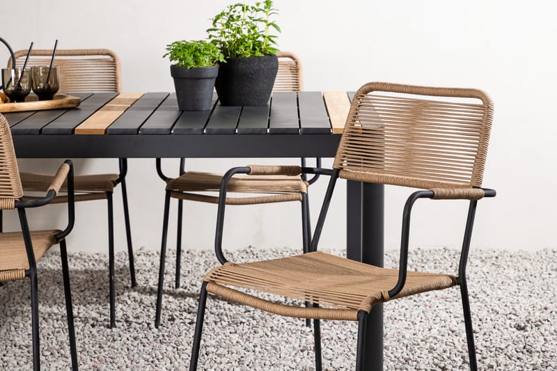 Togo Matgrupp Utomhus 70 cm + 4 st Lindos Karmstolar - Svart/Beige - Utemöbler - Utegrupp - Matgrupp utomhus