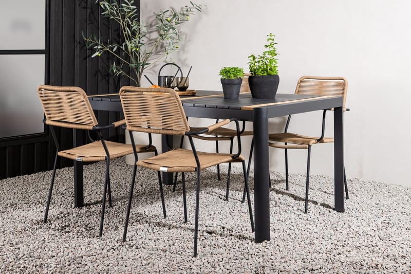 Togo Matgrupp Utomhus 70 cm + 4 st Lindos Karmstolar - Svart/Beige - Utemöbler - Utegrupp - Matgrupp utomhus