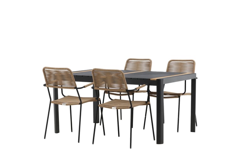 Togo Matgrupp Utomhus 70 cm + 4 st Lindos Karmstolar - Svart/Beige - Utemöbler - Utegrupp - Matgrupp utomhus