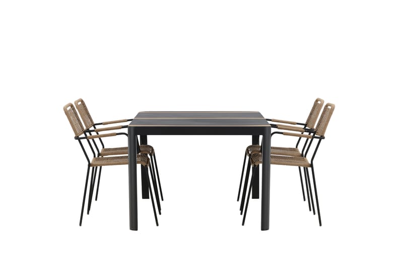 Togo Matgrupp Utomhus 70 cm + 4 st Lindos Karmstolar - Svart/Beige - Utemöbler - Utegrupp - Matgrupp utomhus