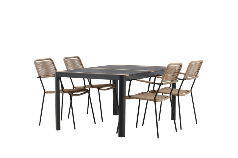 Togo Matgrupp Utomhus 70 cm + 4 st Lindos Karmstolar - Svart/Beige - Utemöbler - Utegrupp - Matgrupp utomhus