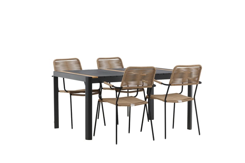Togo Matgrupp Utomhus 70 cm + 4 st Lindos Karmstolar - Svart/Beige - Utemöbler - Utegrupp - Matgrupp utomhus