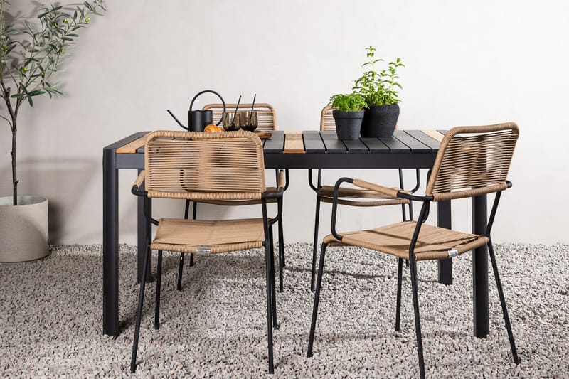 Togo Matgrupp Utomhus 70 cm + 4 st Lindos Karmstolar - Svart/Beige - Utemöbler - Utegrupp - Matgrupp utomhus
