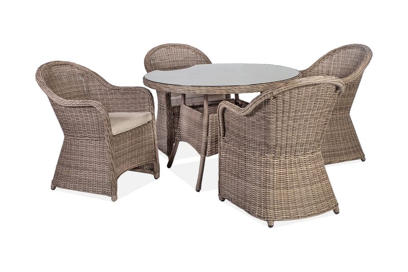 Toscana Matgrupp Utomhus 110 cm inkl 4 Utefåtöljer - Brun - Utemöbler - Utegrupp - Matgrupp utomhus